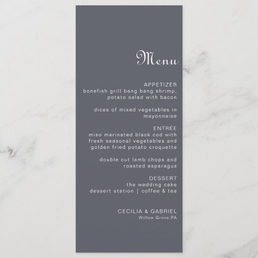 Einfache Abend Boho Wedding Menu Card Menükarte (Vorderseite)