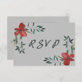 Einfache, aber elegante Hochzeit mit rotem Mohnblu RSVP Karte (Vorne/Hinten)