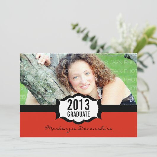 Einfache Abschluss-Einladung, Rot Einladung (Stehend Vorderseite)