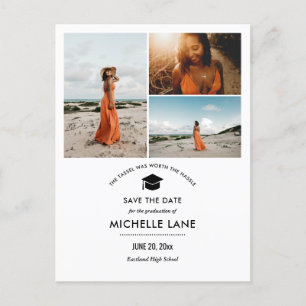 Einfache Abschluss Save the Date Grad Hat Foto Postkarte