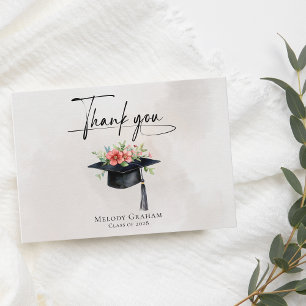 Einfache Abschlussmützen-Blumen Moderne Graduierun Dankeskarte
