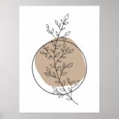 Einfache Abstrakte minimale Boho Style Leaf Round Poster (Vorne)