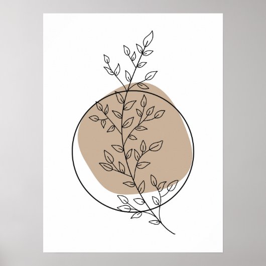 Einfache Abstrakte minimale Boho Style Leaf Round Poster (Vorne)