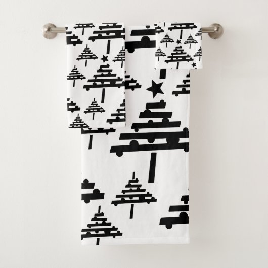 Einfache Abstrakte Schwarz-Weiß-Weihnachtsbaume Badhandtuch Set (Insitu)