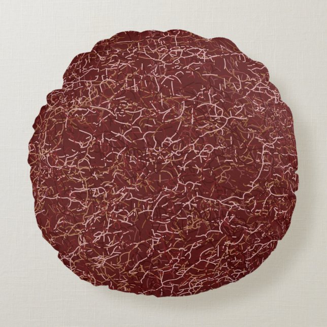 Einfache Abstrakte Thread Art Red Pattern Rundes Kissen (Vorderseite)