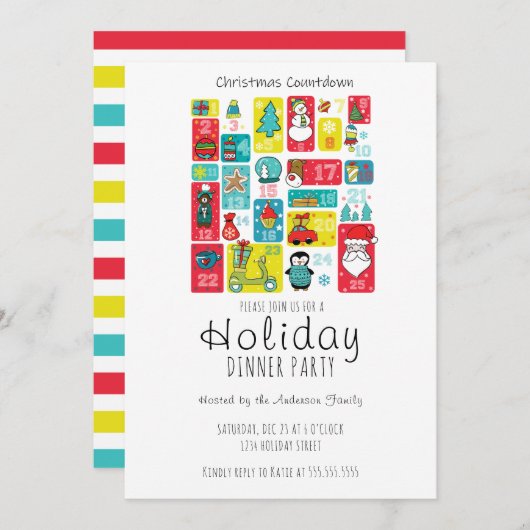 Einfache Adventskalender Party Einladung (Vorne/Hinten)