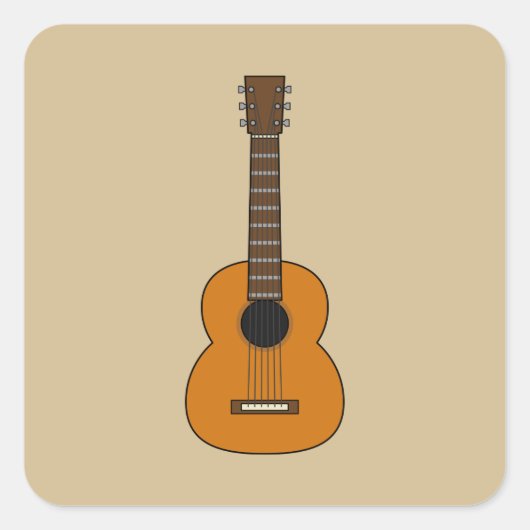 Einfache akustische Gitarre Cartoon Quadratischer Aufkleber (Vorderseite)
