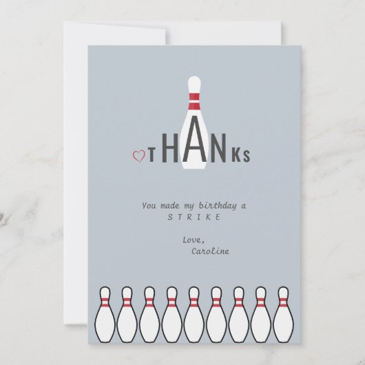 Einfache, altersschwache, blaue Bowling-Geburtstag Dankeskarte (Vorderseite)