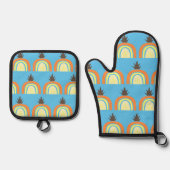 Einfache Ananas Rainbow Fruit Pattern Blau Ofenhandschuh & Topflappen-Set (Vorderseite)