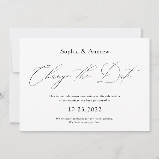 Einfache Änderung des Datums Hochzeit verschoben Einladung (Vorderseite)