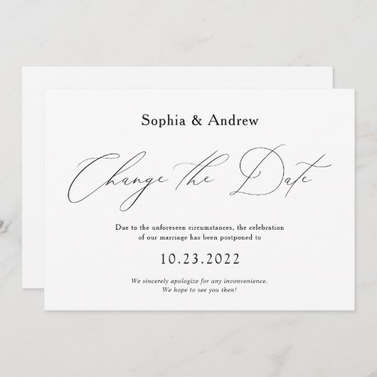 Einfache Änderung des Datums Hochzeit verschoben Einladung (Vorne/Hinten)