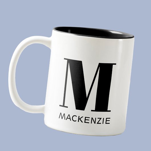 Einfache Anfangsbezeichnung für Monogramm Zweifarbige Tasse