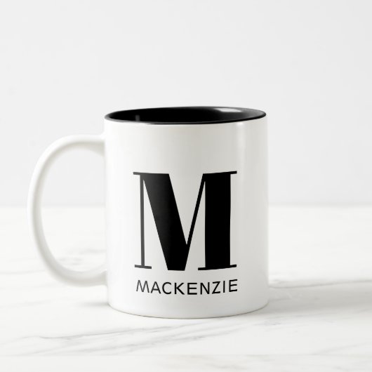 Einfache Anfangsbezeichnung für Monogramm Zweifarbige Tasse (Links)