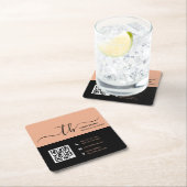 Einfache Anfangsbuchstaben | Pfirsich und schwarz Rechteckiger Pappuntersetzer (Vor Ort)