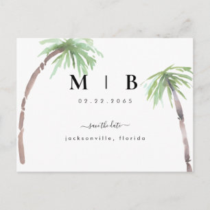Einfache Anfangsbuchstaben Tropische Hochzeit Save Postkarte
