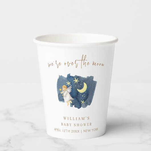 Einfache Angel Moon Star Kinderdusche Pappbecher (Rückseite)