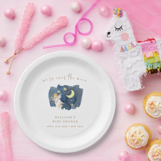 Einfache Angel Moon Star Kinderdusche Pappteller (Party)