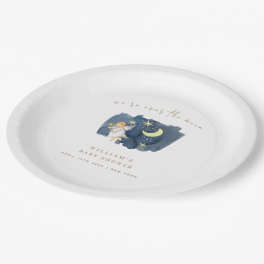 Einfache Angel Moon Star Kinderdusche Pappteller (Schrägansicht)