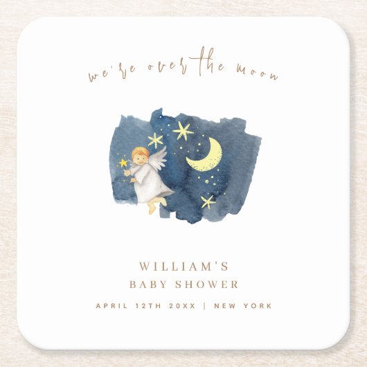 Einfache Angel Moon Star Kinderdusche Rechteckiger Pappuntersetzer (Vorderseite)