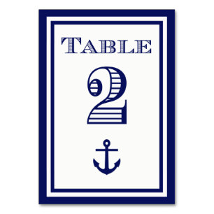 Einfache Anker-Tischkarte mit Navy-Blauem Rahmen # Tischnummer