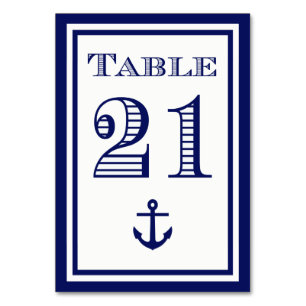 Einfache Anker-Tischkarte mit Navy-Blauem Rahmen # Tischnummer