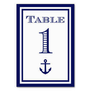 Einfache Anker-Tischkarte mit navyblauem Rahmen #1 Tischnummer