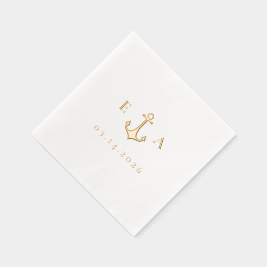 Einfache Ankerfunktion mit Initialen und Datum Servietten Mit Folie (Rechts)