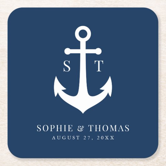 Einfache Ankerhochzeit mit benutzerdefinierter Hin Rechteckiger Pappuntersetzer (Vorderseite)