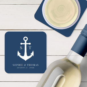 Einfache Ankerhochzeit mit benutzerdefinierter Hin Rechteckiger Pappuntersetzer