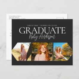 Einfache Ankündigung von 3 Foto Black Abschluss Postkarte