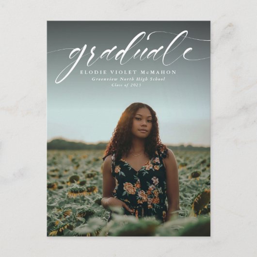 Einfache Ankündigung von Abschlüssen auf Postkarte (Vorderseite)