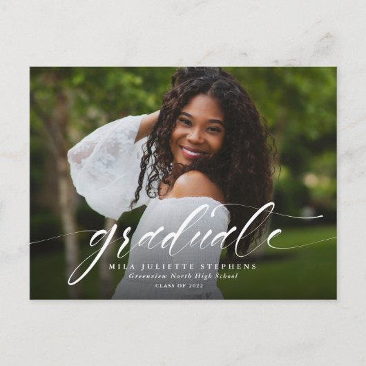 Einfache Ankündigung von Abschlüssen auf Postkarte (Vorderseite)