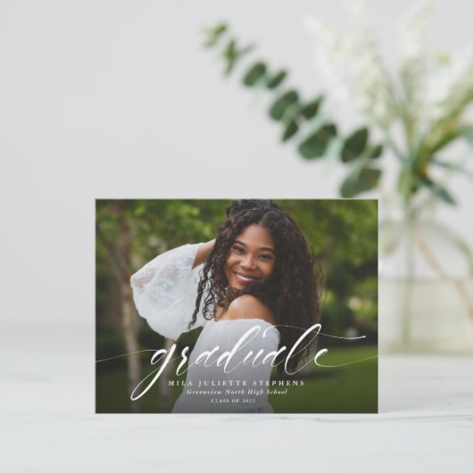 Einfache Ankündigung von Abschlüssen auf Postkarte (Stehend Vorderseite)