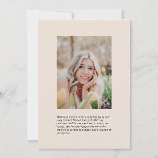 Einfache Ankündigung von Beige Abschluss Foto (Rückseite)