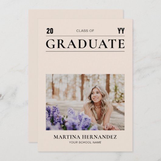 Einfache Ankündigung von Beige Abschluss Foto (Vorne/Hinten)