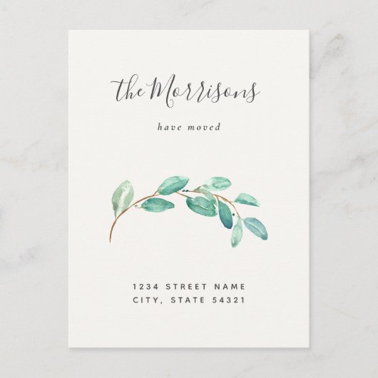 Einfache Ankündigung von Eukalyptus Neue Zuhause-B Postkarte (Vorderseite)