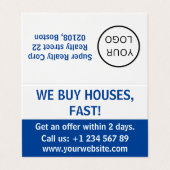 Einfache Anleger in Echtzeit, die wir Häuser kaufe Visitenkarten (Außenseite Aufgefaltet)