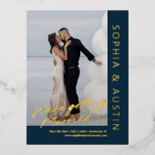 Einfache Anmerkung FOIL Hochzeit Speichern Sie das Folie Einladungspostkarte (Vorderseite)