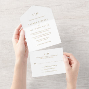 Einfache antike Gold Monogram Elegante Hochzeit All In One Einladung