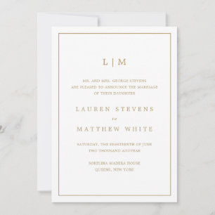 Einfache antike Gold Monogram Elegante Hochzeit Ankündigung