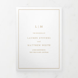 Einfache antike Gold Monogram Elegante Hochzeit Dreifach Gefaltete Einladung