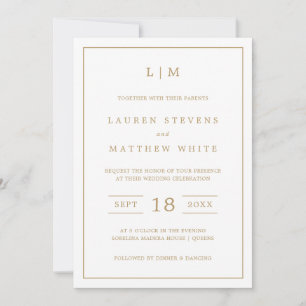 Einfache antike Gold Monogram Elegante Hochzeit Einladung