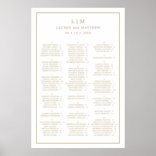 Einfache antike Gold Monogram Elegante Hochzeit Poster (Vorne)