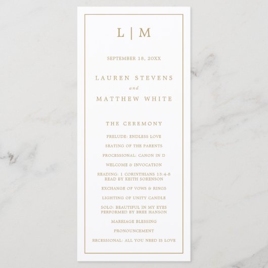 Einfache antike Gold Monogram Elegante Hochzeit Programm (Vorderseite)