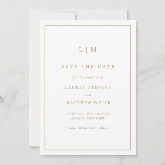 Einfache antike Gold Monogram Elegante Hochzeit Save The Date (Vorderseite)