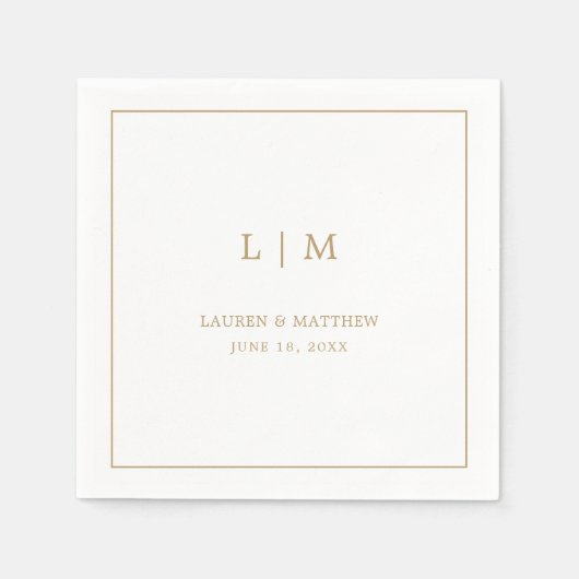 Einfache antike Gold Monogram Elegante Hochzeit Serviette (Vorderseite)