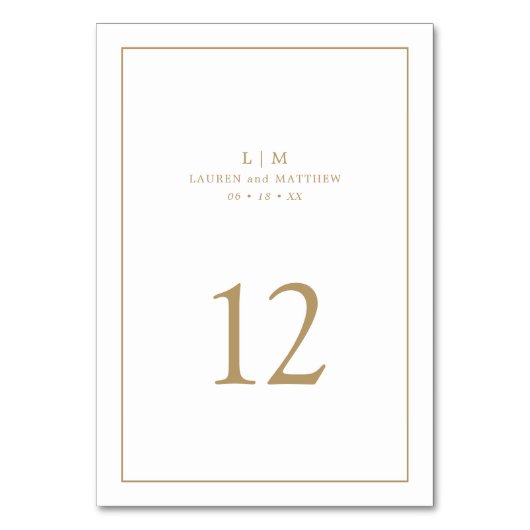 Einfache antike Gold Monogram Elegante Hochzeit Tischnummer (Rückseite)