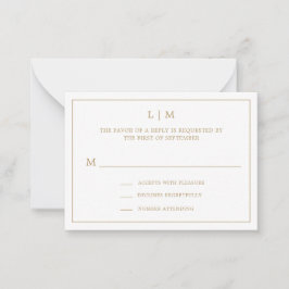 Einfache antike Gold Monogram Mini Wedding RSVP Mitteilungskarte