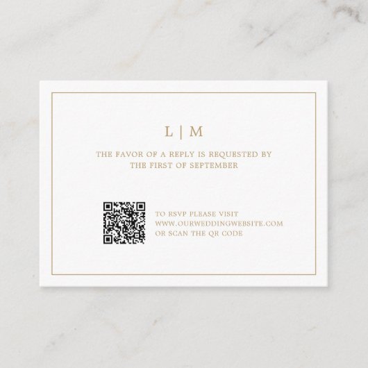 Einfache antike Gold Monogram QR Code Hochzeit RSV Mitteilungskarte (Vorderseite)
