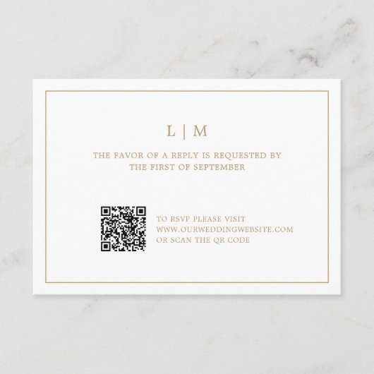 Einfache antike Gold Monogram QR Code Hochzeit RSVP Karte (Vorderseite)